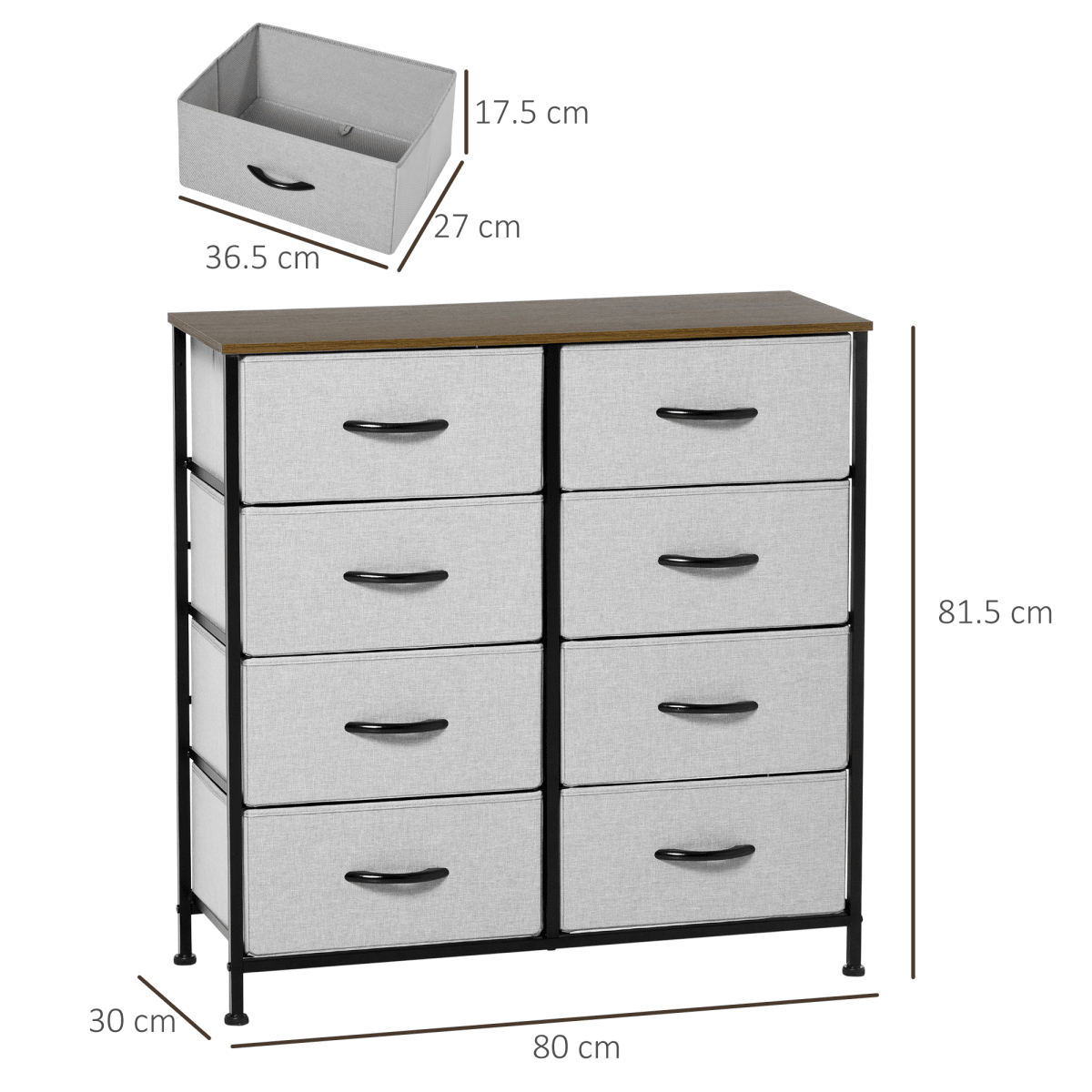 8-Drawer Fabric Storage Chest – Grey - JP Haus