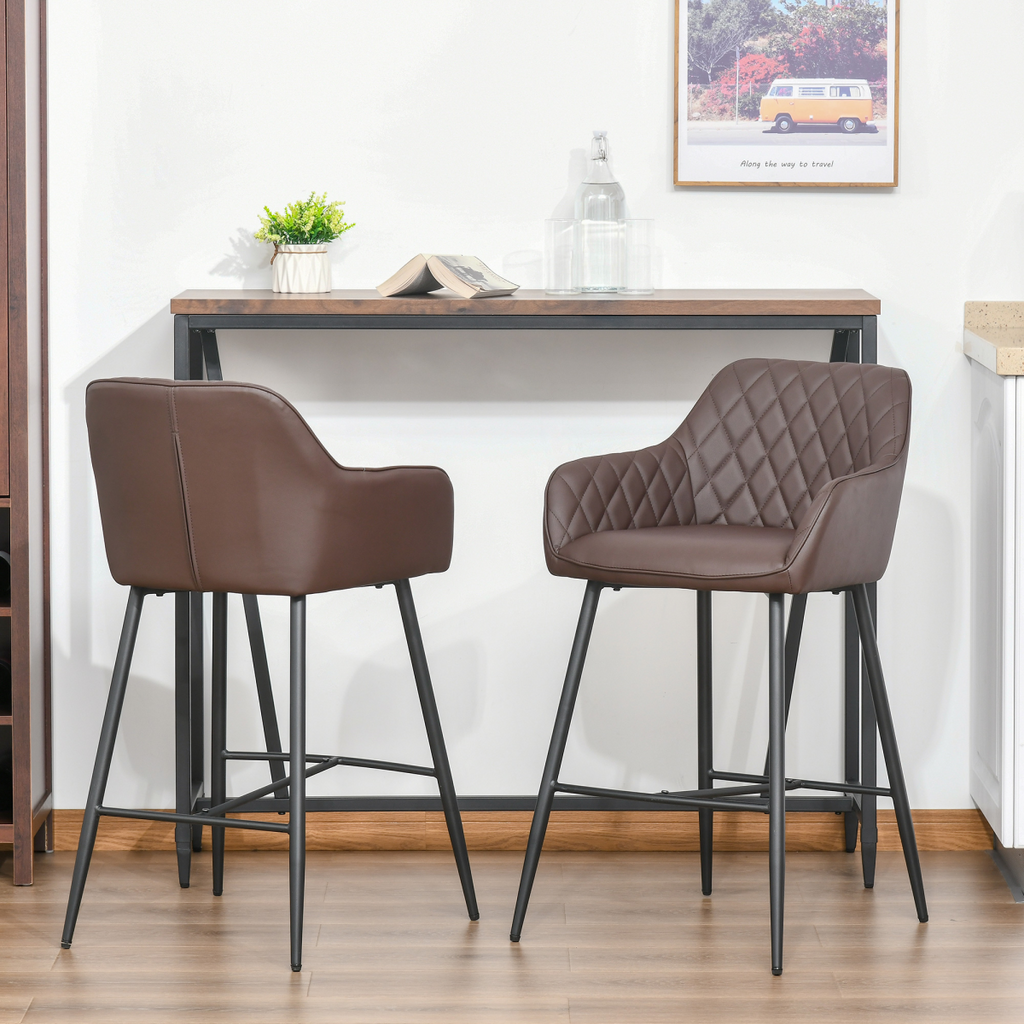 Set of 2 Retro PU Leather Bar Stools with Footrest - JP Haus