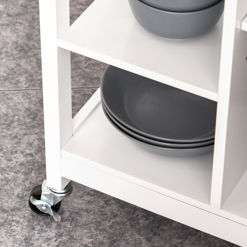 White MDF Kitchen Storage Trolley with Drawer & Shelves - JP Haus