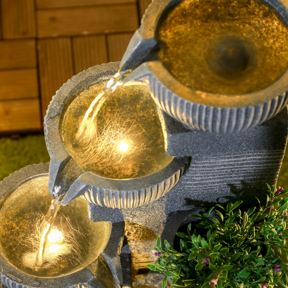 Solar LED Waterfall Garden Fountain – Dark Grey - JP Haus