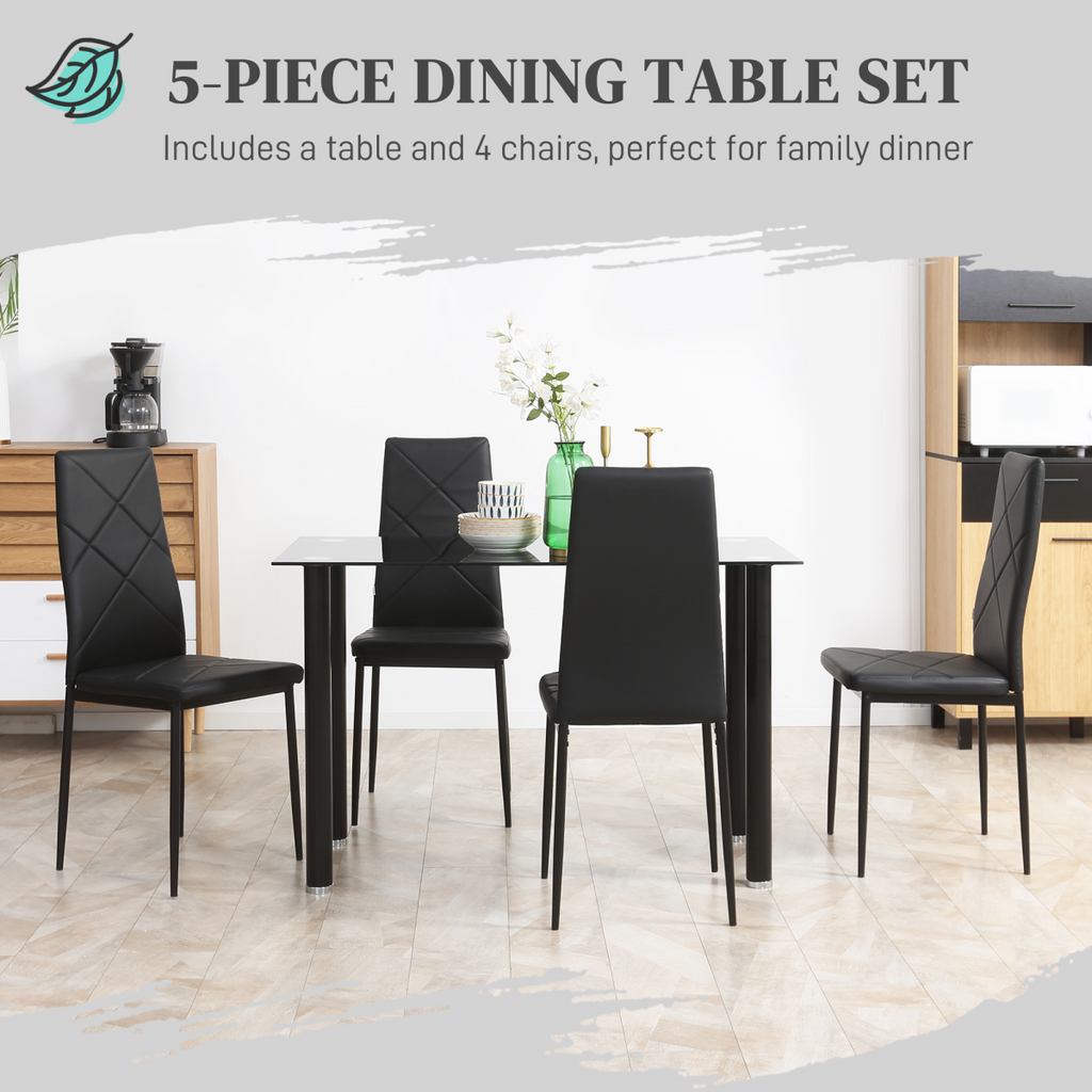 Glass & Steel Dining Table Set for 4 – Black - JP Haus