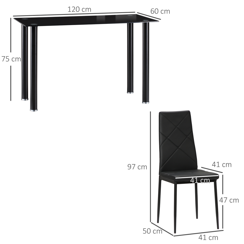 Glass & Steel Dining Table Set for 4 – Black - JP Haus