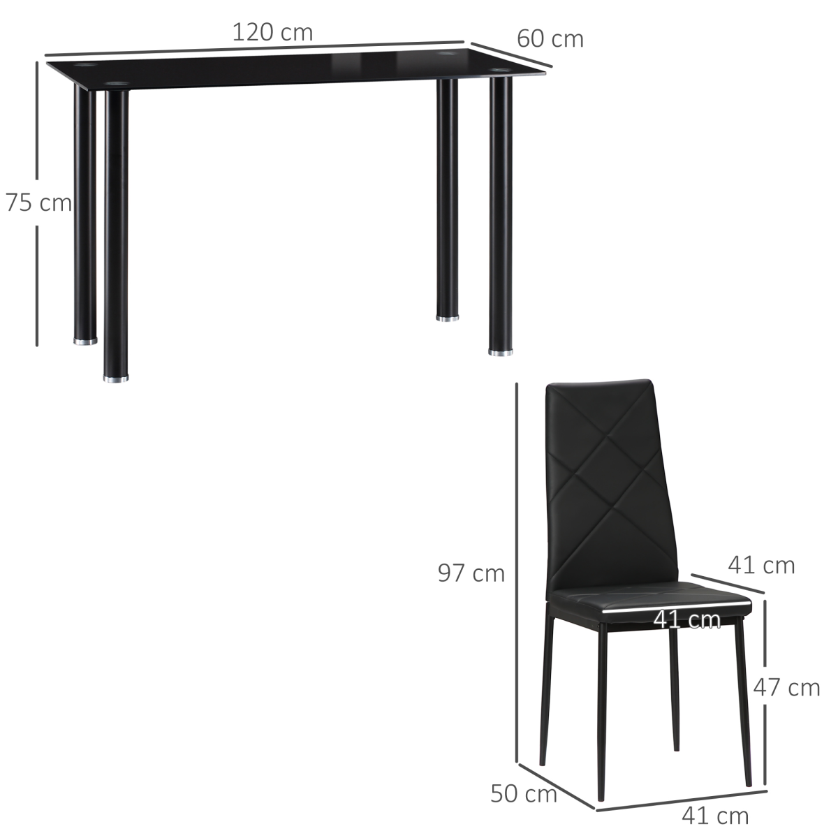Glass & Steel Dining Table Set for 4 – Black - JP Haus