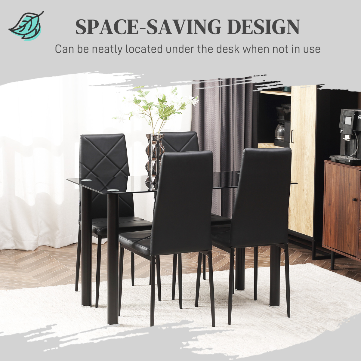 Glass & Steel Dining Table Set for 4 – Black - JP Haus