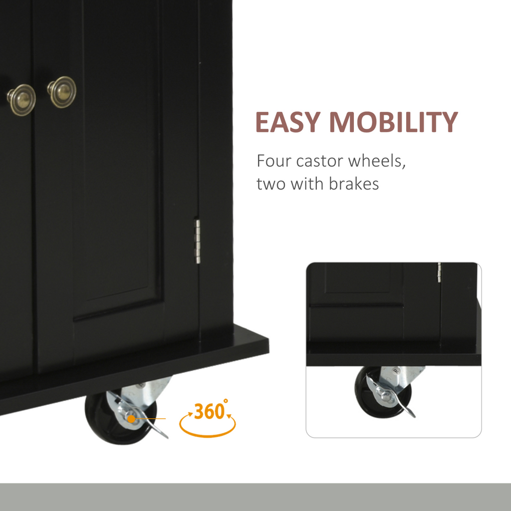 Rolling Kitchen Island Cart with Rubberwood Top – Black - JP Haus