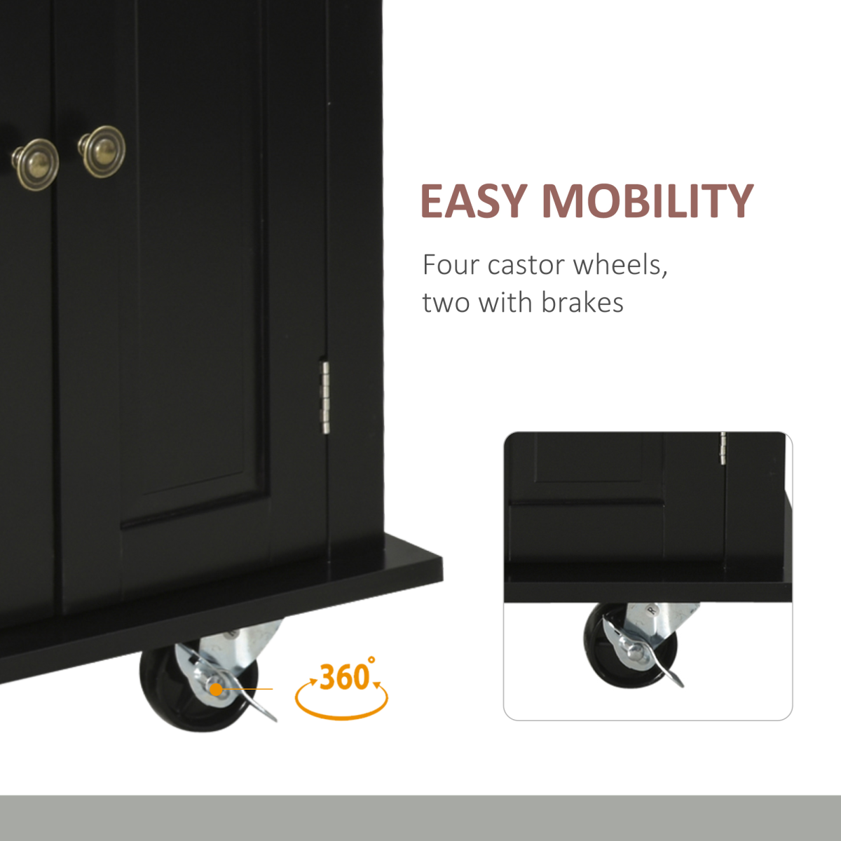 Rolling Kitchen Island Cart with Rubberwood Top – Black - JP Haus