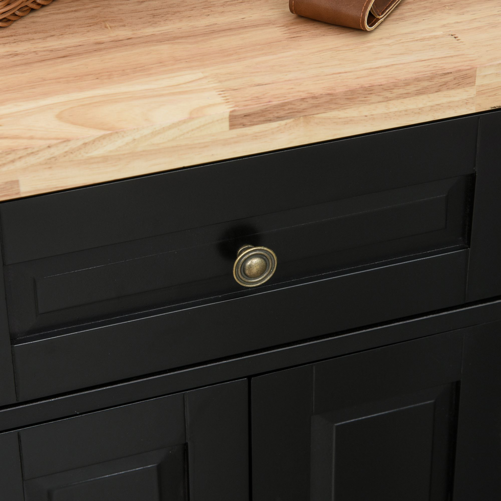 Rolling Kitchen Island Cart with Rubberwood Top – Black - JP Haus