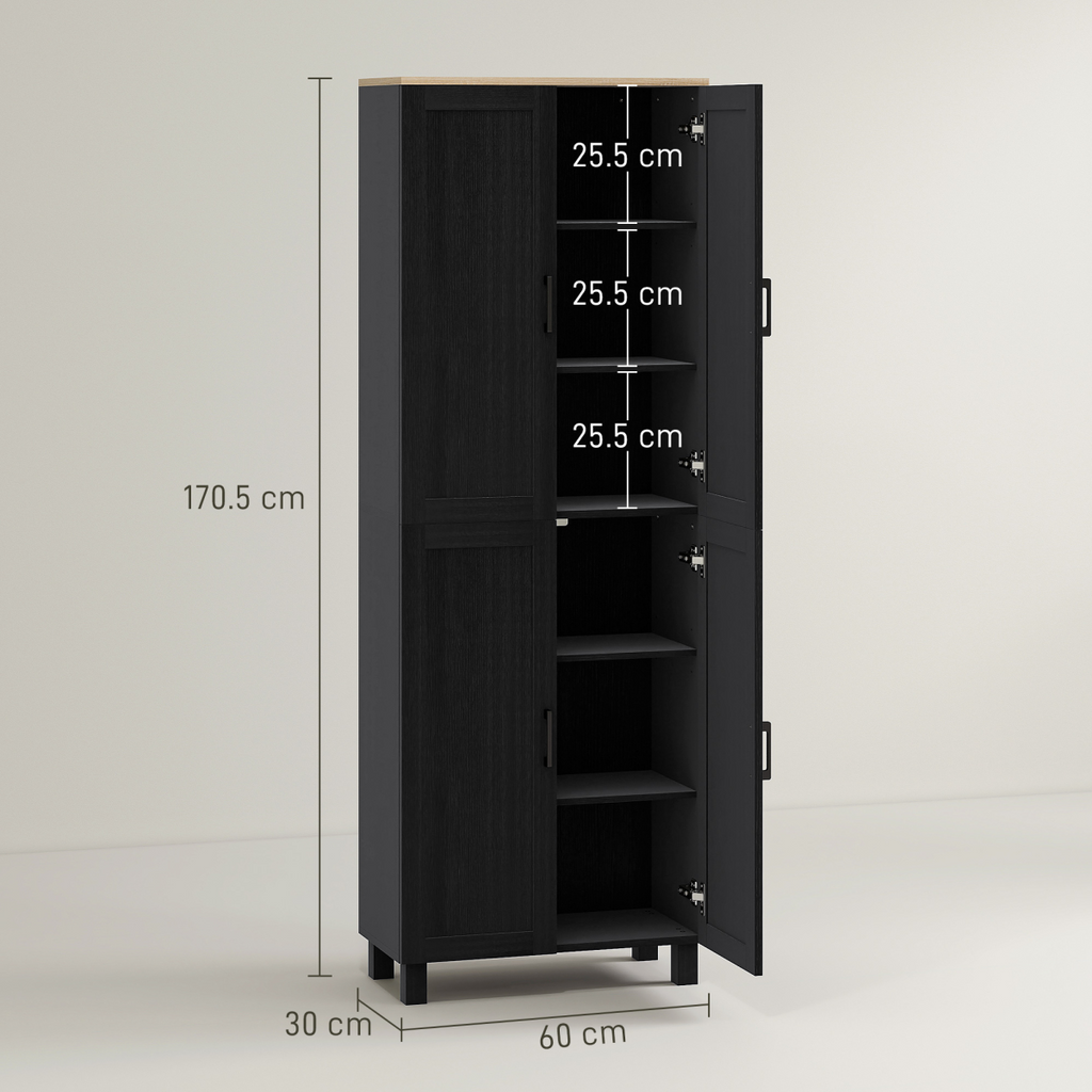 4-Door Kitchen Storage Cabinet with Adjustable Shelves – Black - JP Haus