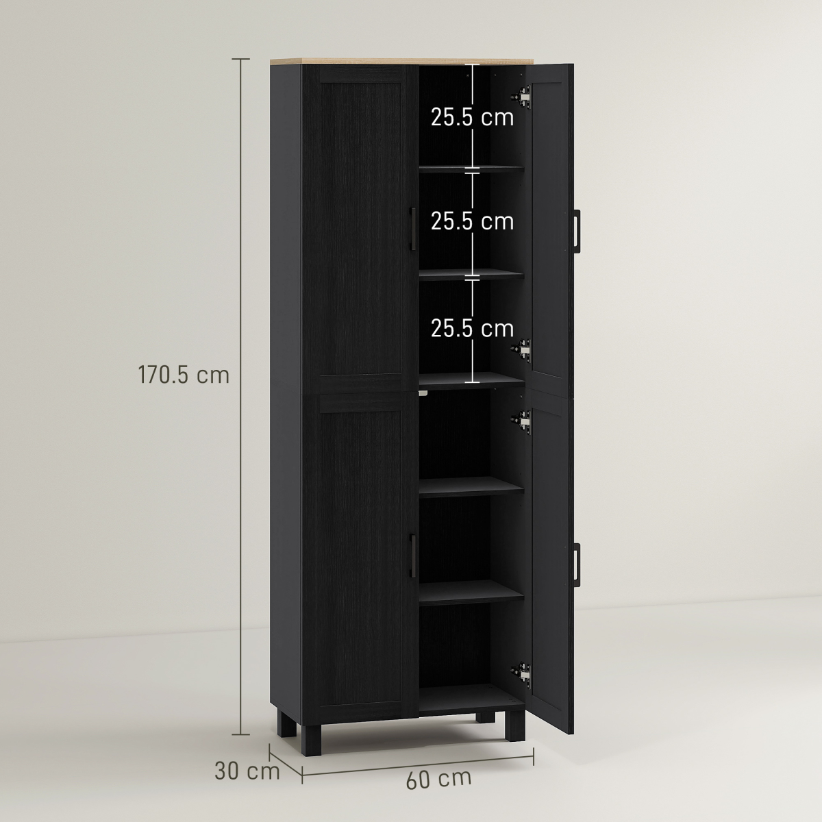 4-Door Kitchen Storage Cabinet with Adjustable Shelves – Black - JP Haus