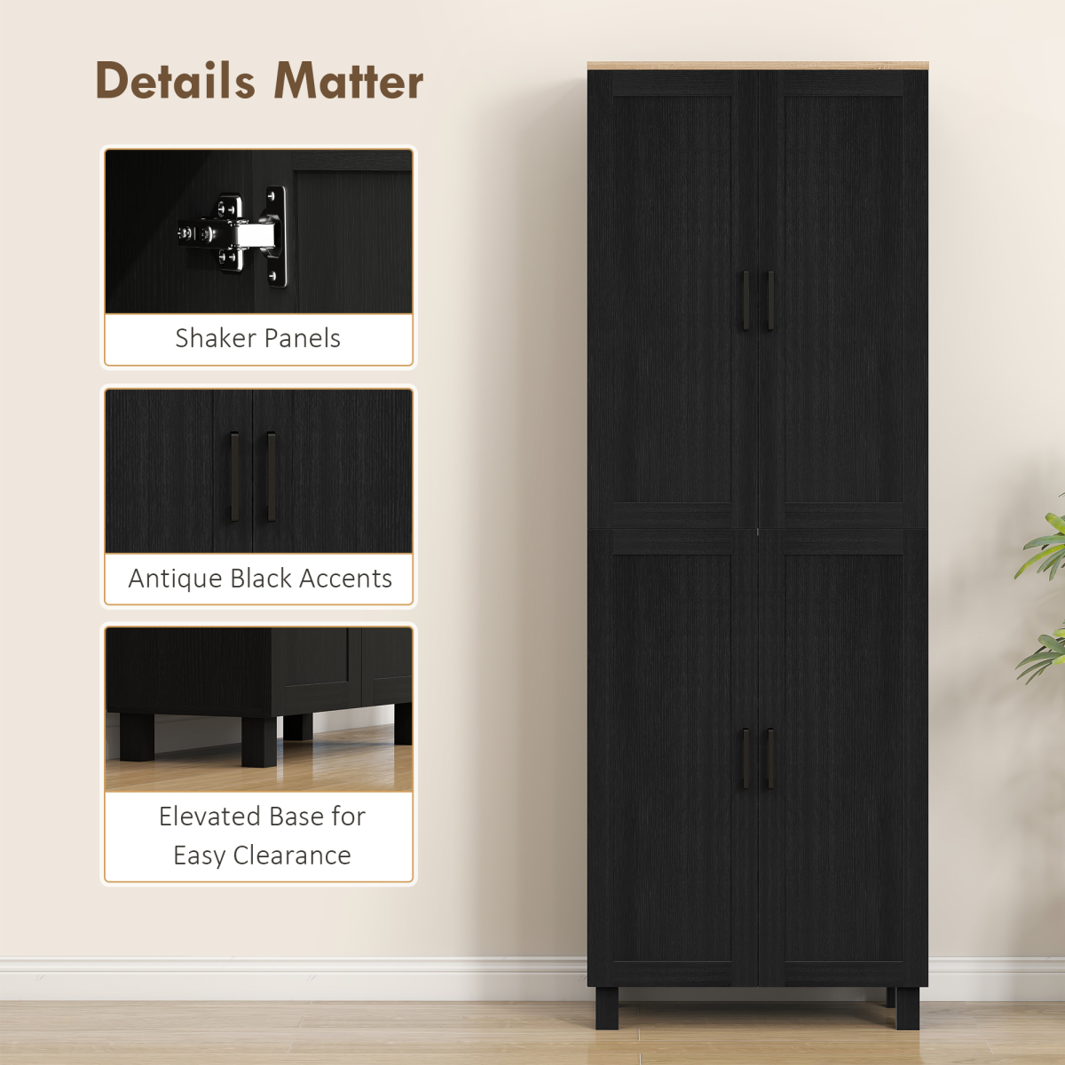 4-Door Kitchen Storage Cabinet with Adjustable Shelves – Black - JP Haus