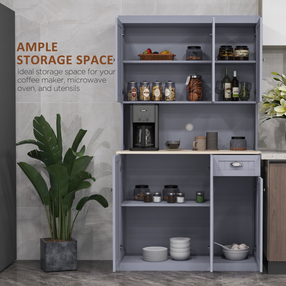 Kitchen Storage Cabinet with Adjustable Shelves – Grey - JP Haus