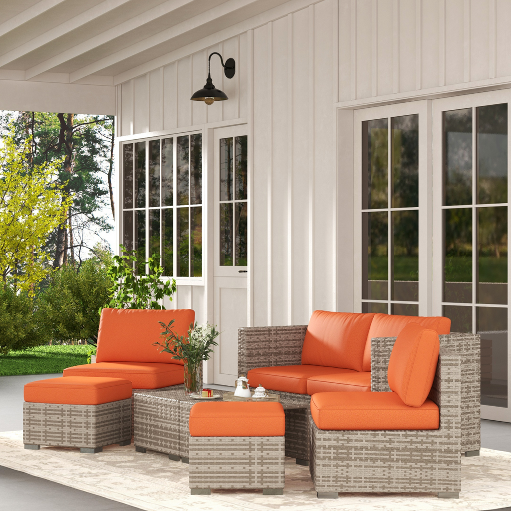 6-Seater Rattan Outdoor Sofa & Coffee Table Set - JP Haus
