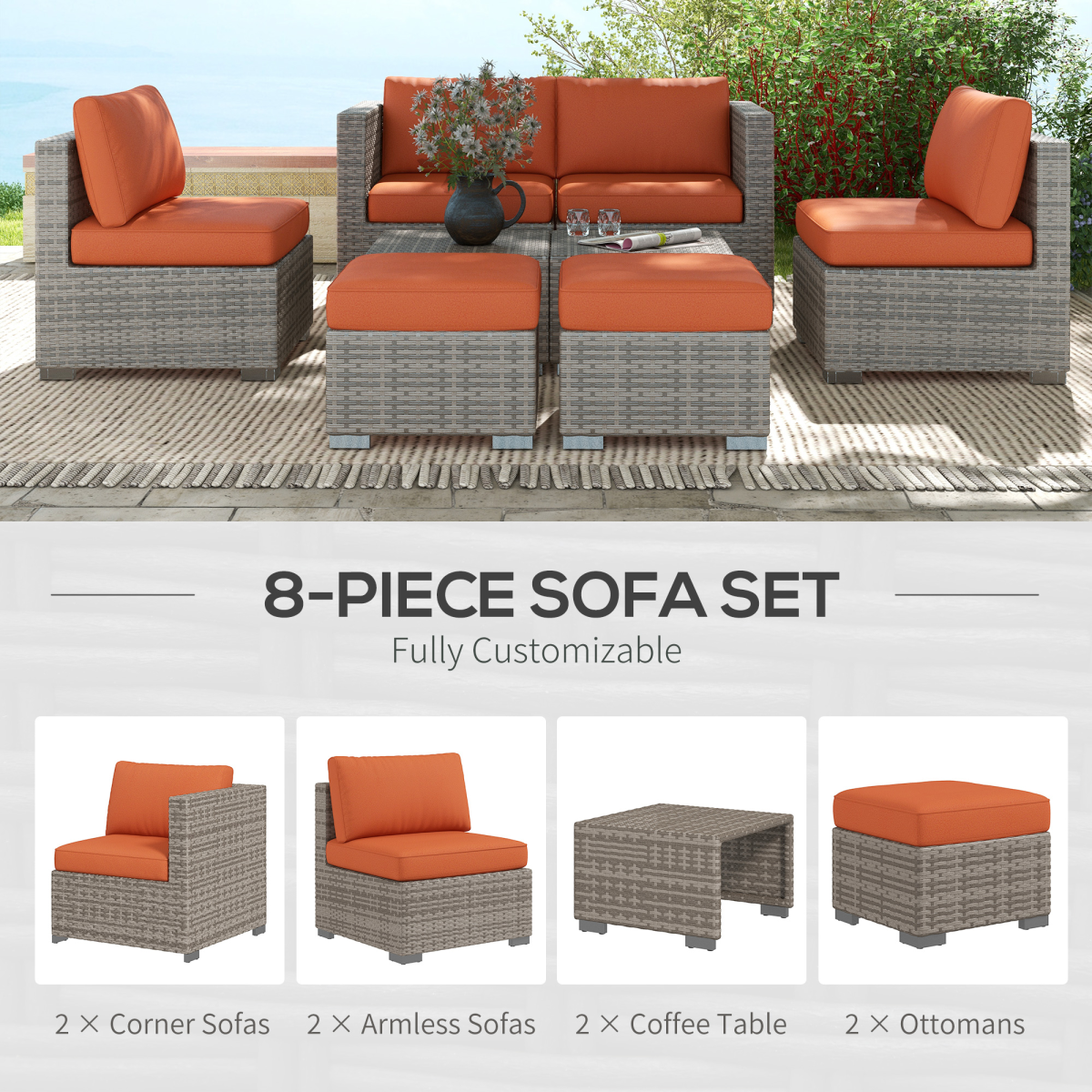 6-Seater Rattan Outdoor Sofa & Coffee Table Set - JP Haus