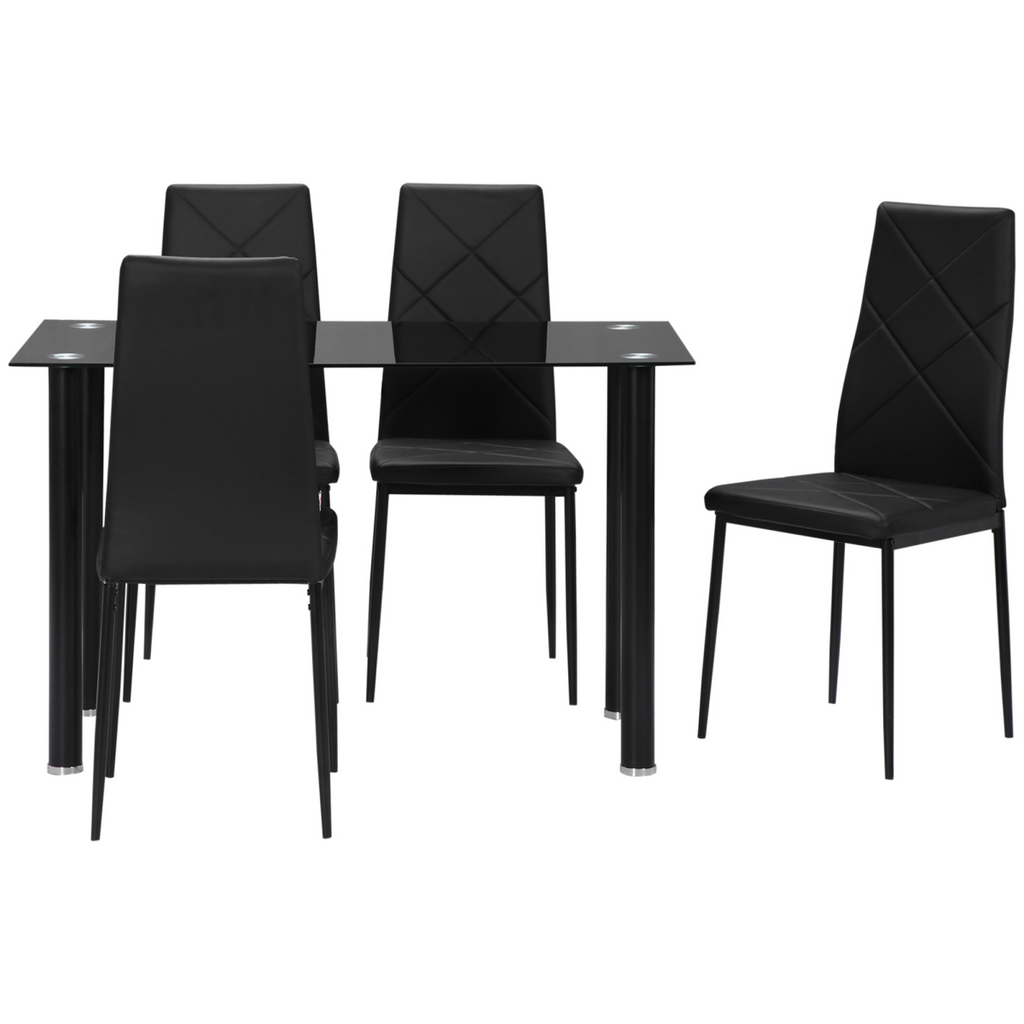 Glass & Steel Dining Table Set for 4 – Black - JP Haus