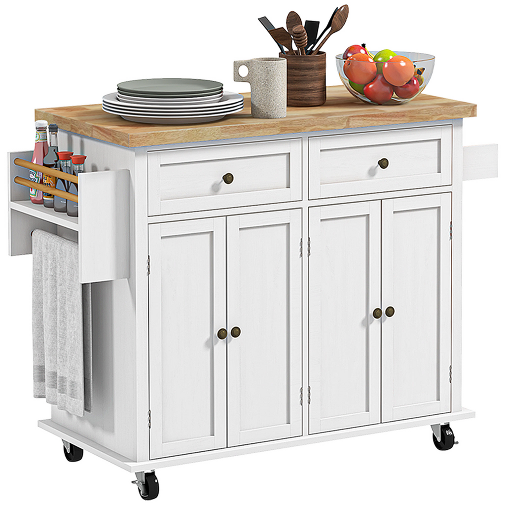 Rolling Kitchen Island Cart with Rubberwood Top – Black - JP Haus