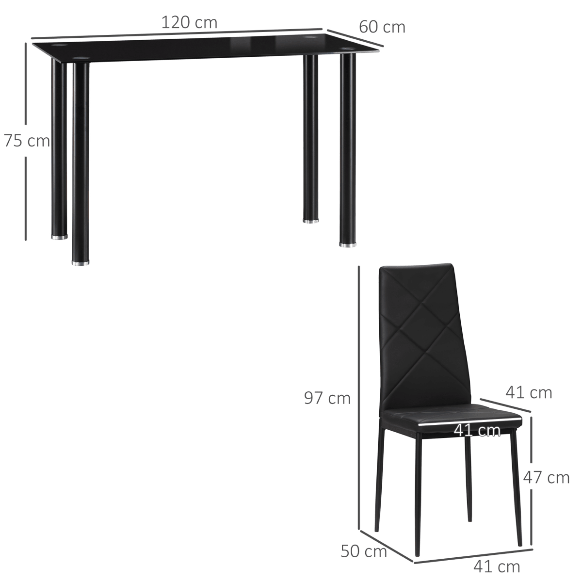 Glass & Steel Dining Table Set for 4 – Black - JP Haus