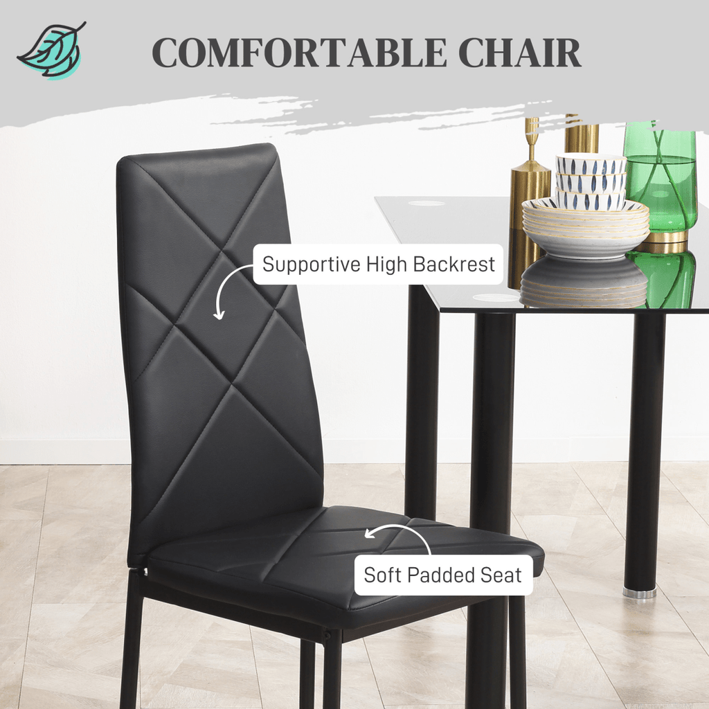 Glass & Steel Dining Table Set for 4 – Black - JP Haus