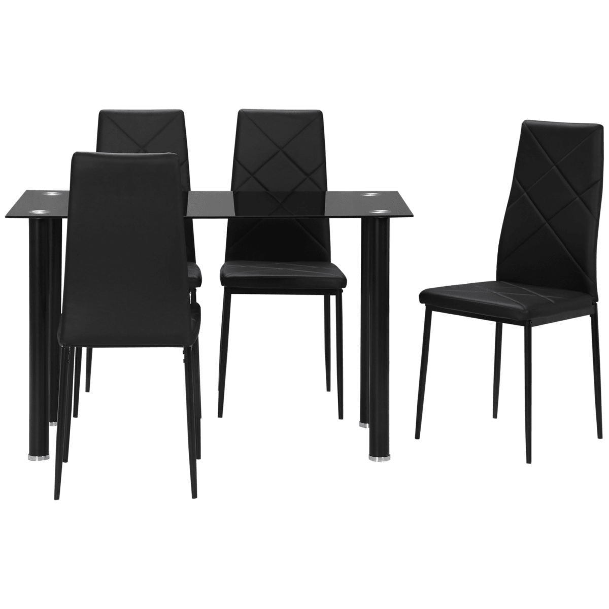 Glass & Steel Dining Table Set for 4 – Black - JP Haus