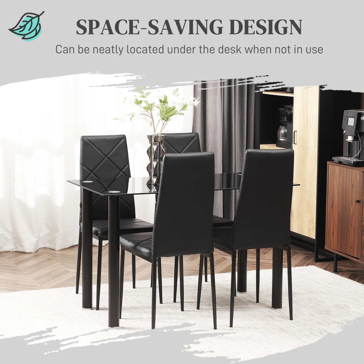 Glass & Steel Dining Table Set for 4 – Black - JP Haus