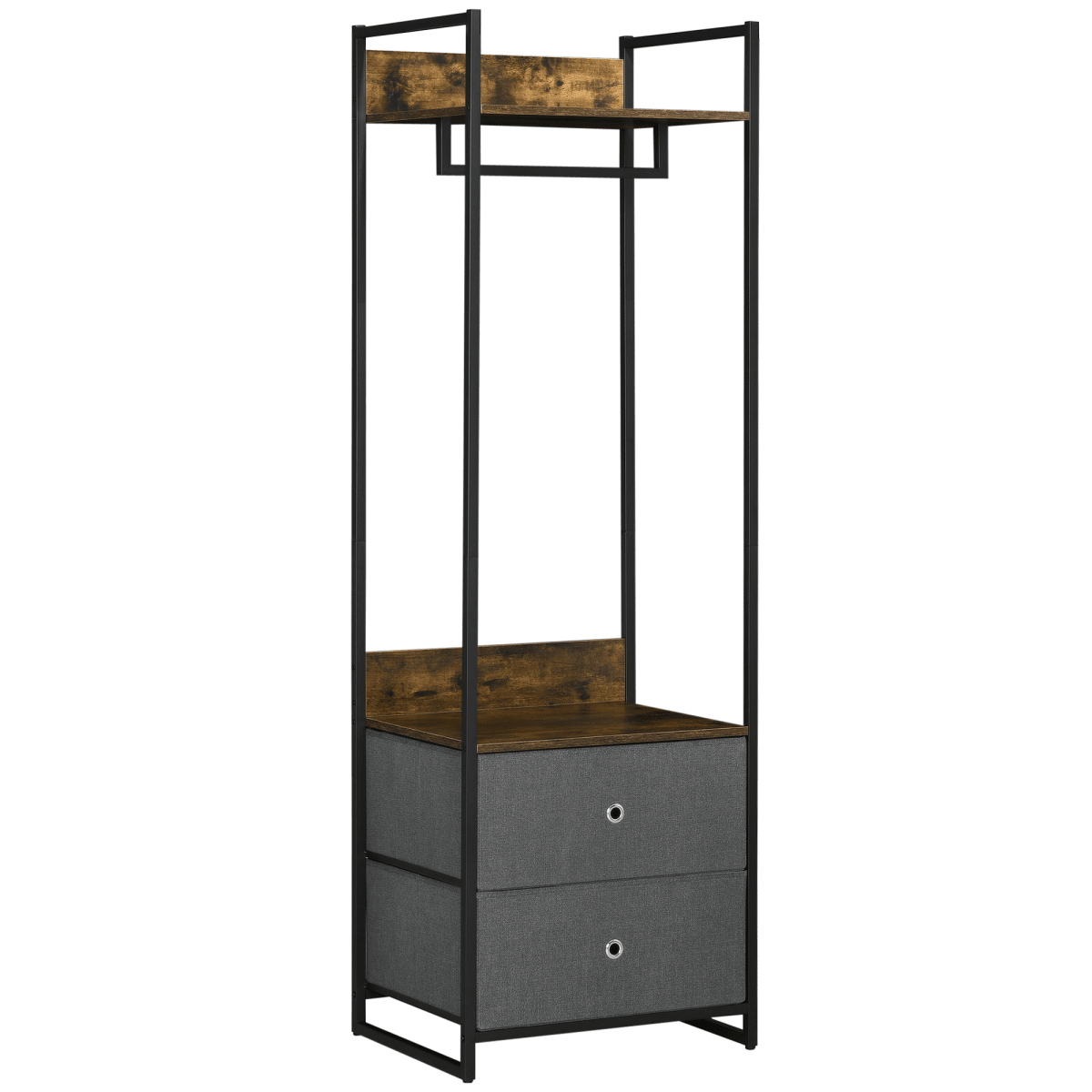 Industrial Clothes Rail with Drawers – Rustic Brown and 2 Fabric Drawers - JP Haus