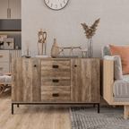 Industrial Sideboard with Cabinets and Drawers - 2 Cabinets & 3 Drawers in Distressed Brown - JP Haus