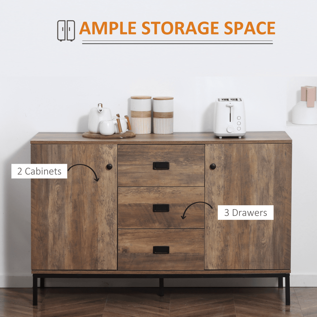 Industrial Sideboard with Cabinets and Drawers - 2 Cabinets & 3 Drawers in Distressed Brown - JP Haus