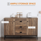 Industrial Sideboard with Cabinets and Drawers - 2 Cabinets & 3 Drawers in Distressed Brown - JP Haus