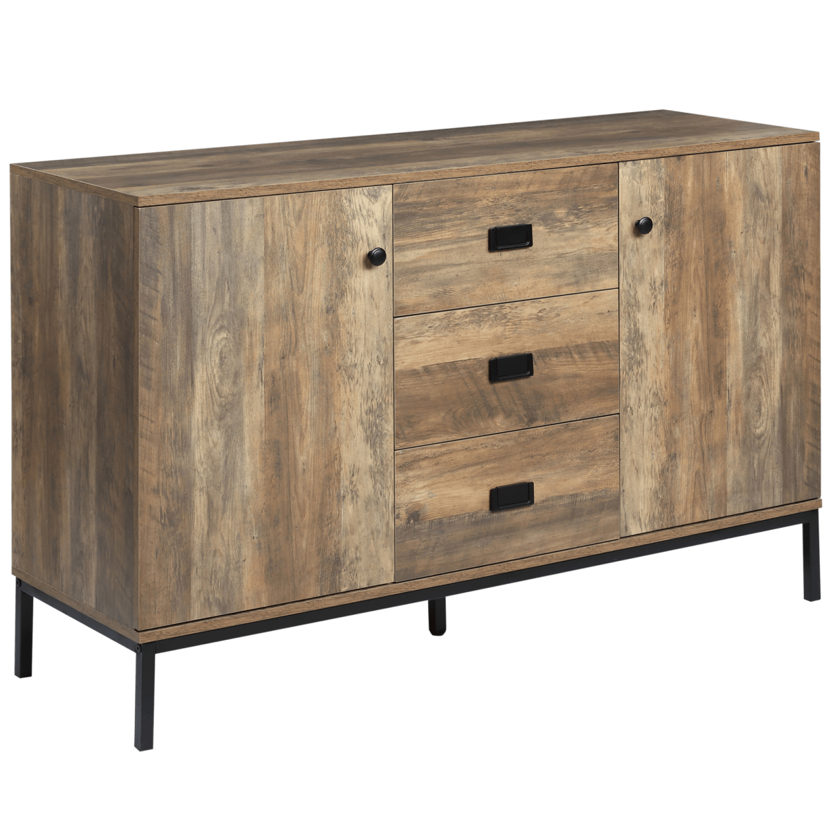 Industrial Sideboard with Cabinets and Drawers - 2 Cabinets & 3 Drawers in Distressed Brown - JP Haus