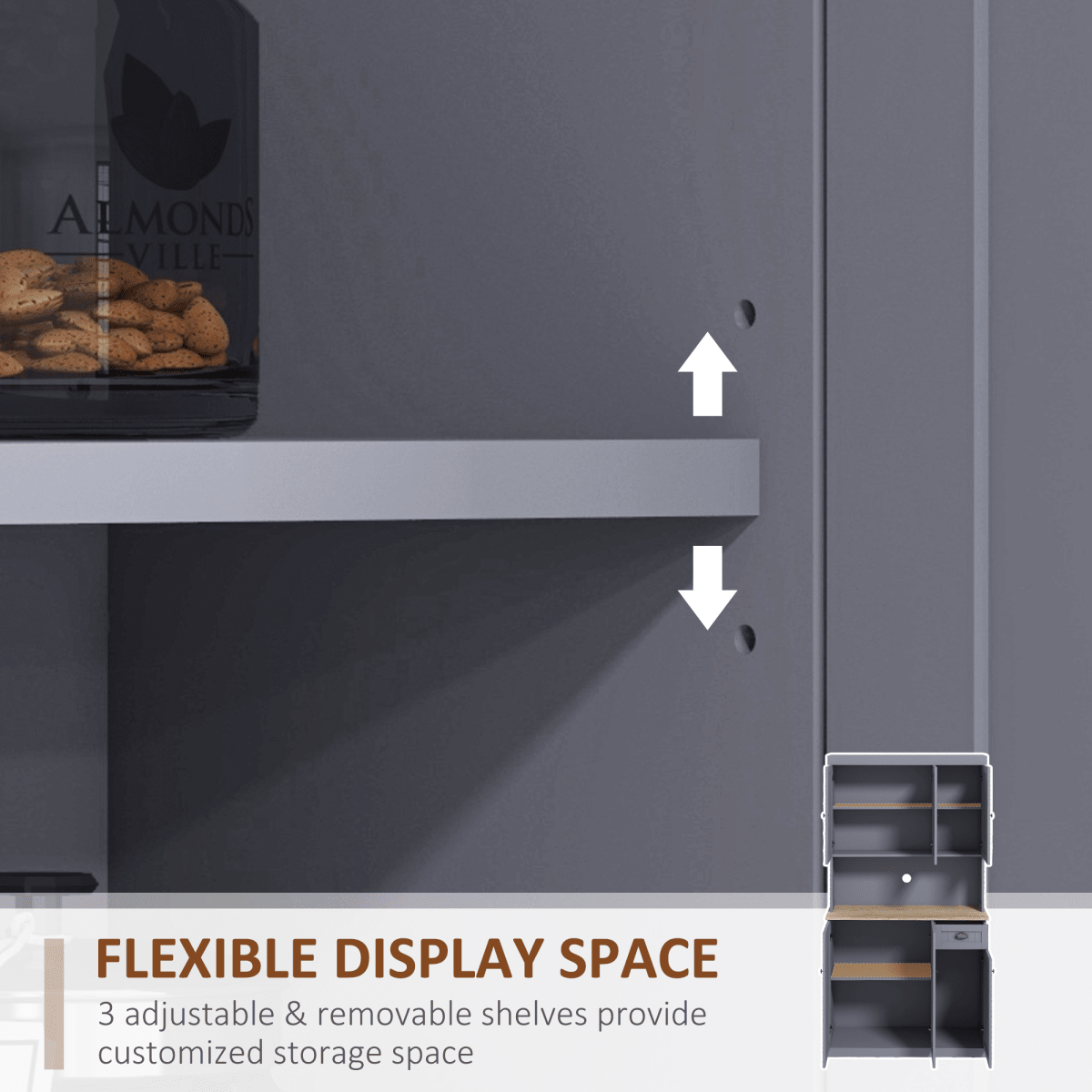 Kitchen Storage Cabinet with Adjustable Shelves in Grey - JP Haus