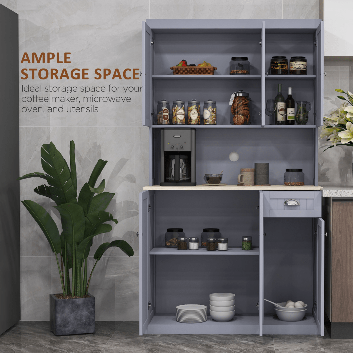 Kitchen Storage Cabinet with Adjustable Shelves in Grey - JP Haus