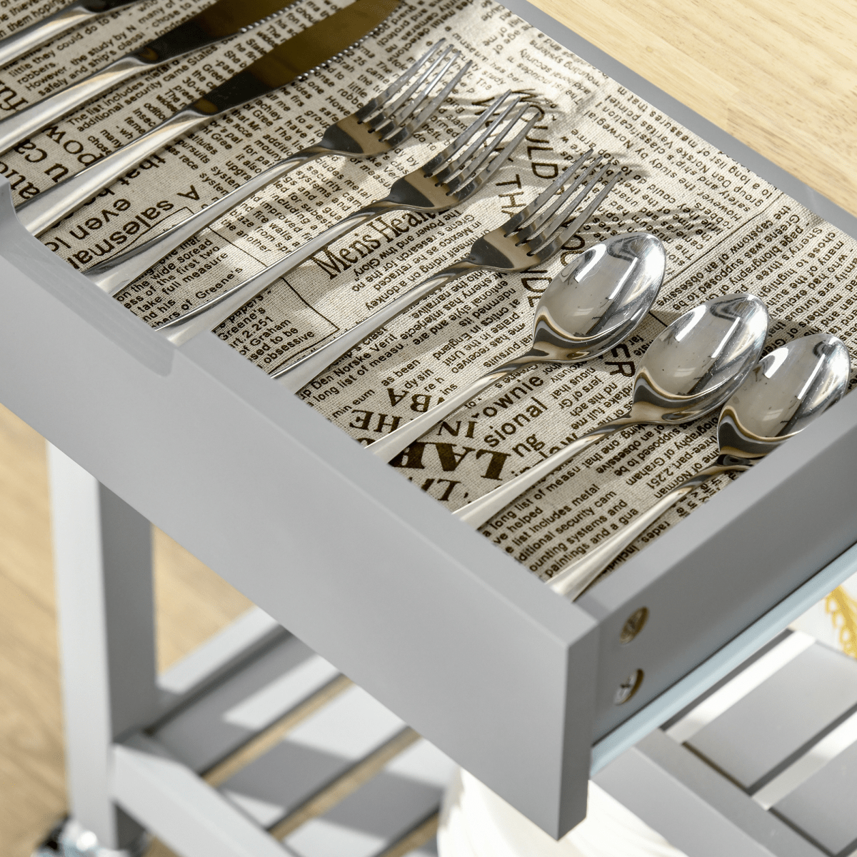 Kitchen Trolley on Wheels with Rubberwood Worktop and Towel Rack for Easy Mobility - JP Haus