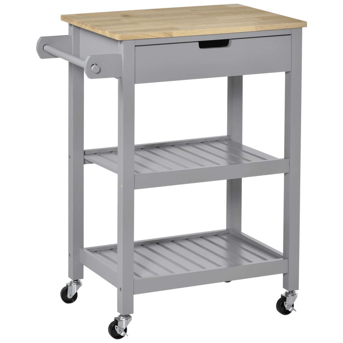 Kitchen Trolley on Wheels with Rubberwood Worktop and Towel Rack for Easy Mobility - JP Haus