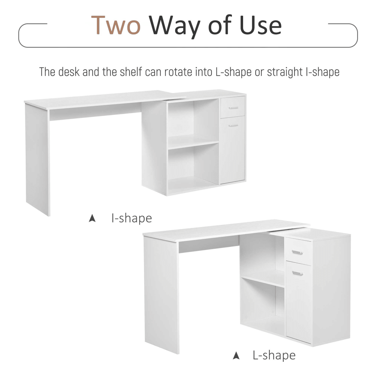 L-Shaped Rotating Computer Desk with 360° Rotation in White for Optimal Space Utilization - JP Haus