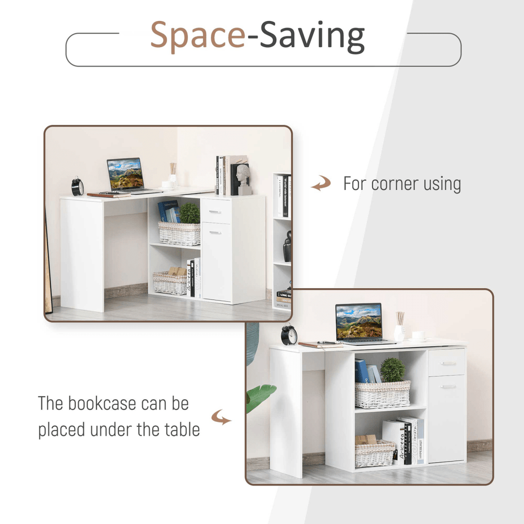 L-Shaped Rotating Computer Desk with 360° Rotation in White for Optimal Space Utilization - JP Haus