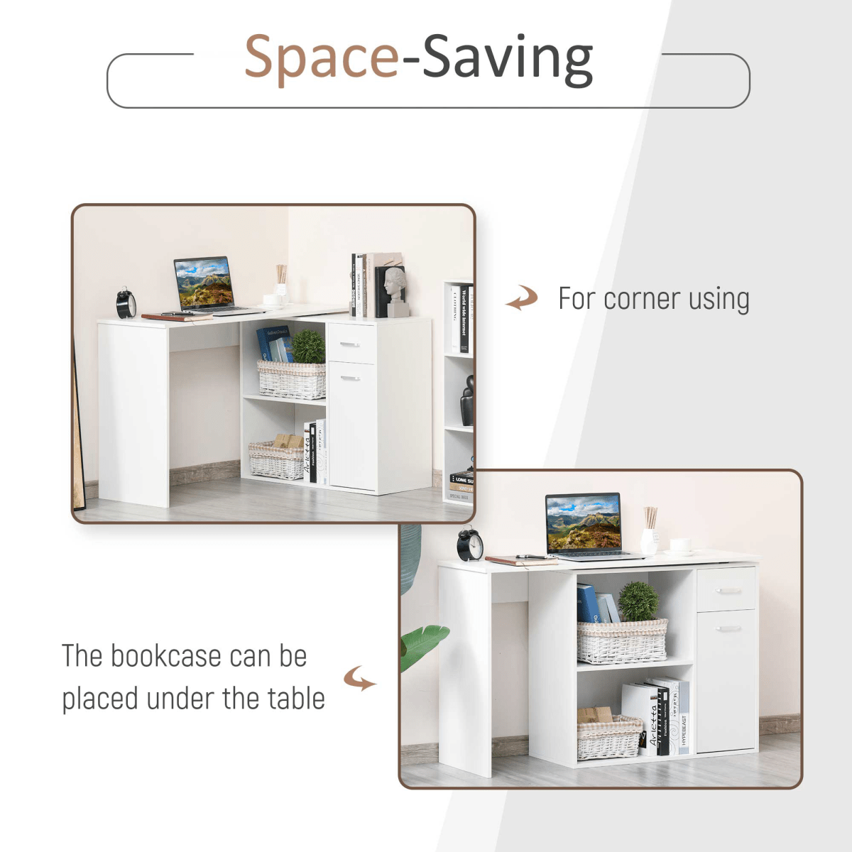 L-Shaped Rotating Computer Desk with 360° Rotation in White for Optimal Space Utilization - JP Haus