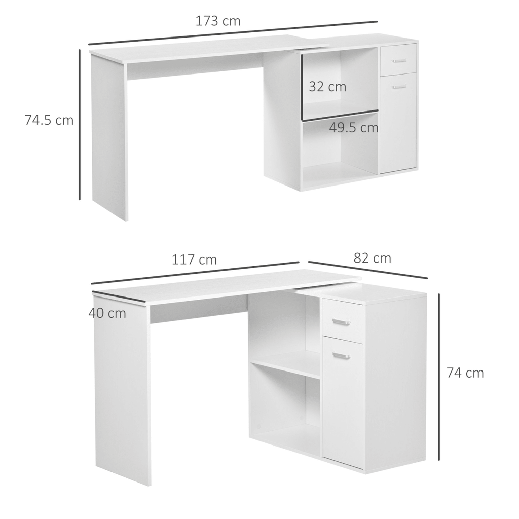 L-Shaped Rotating Computer Desk with 360° Rotation in White for Optimal Space Utilization - JP Haus