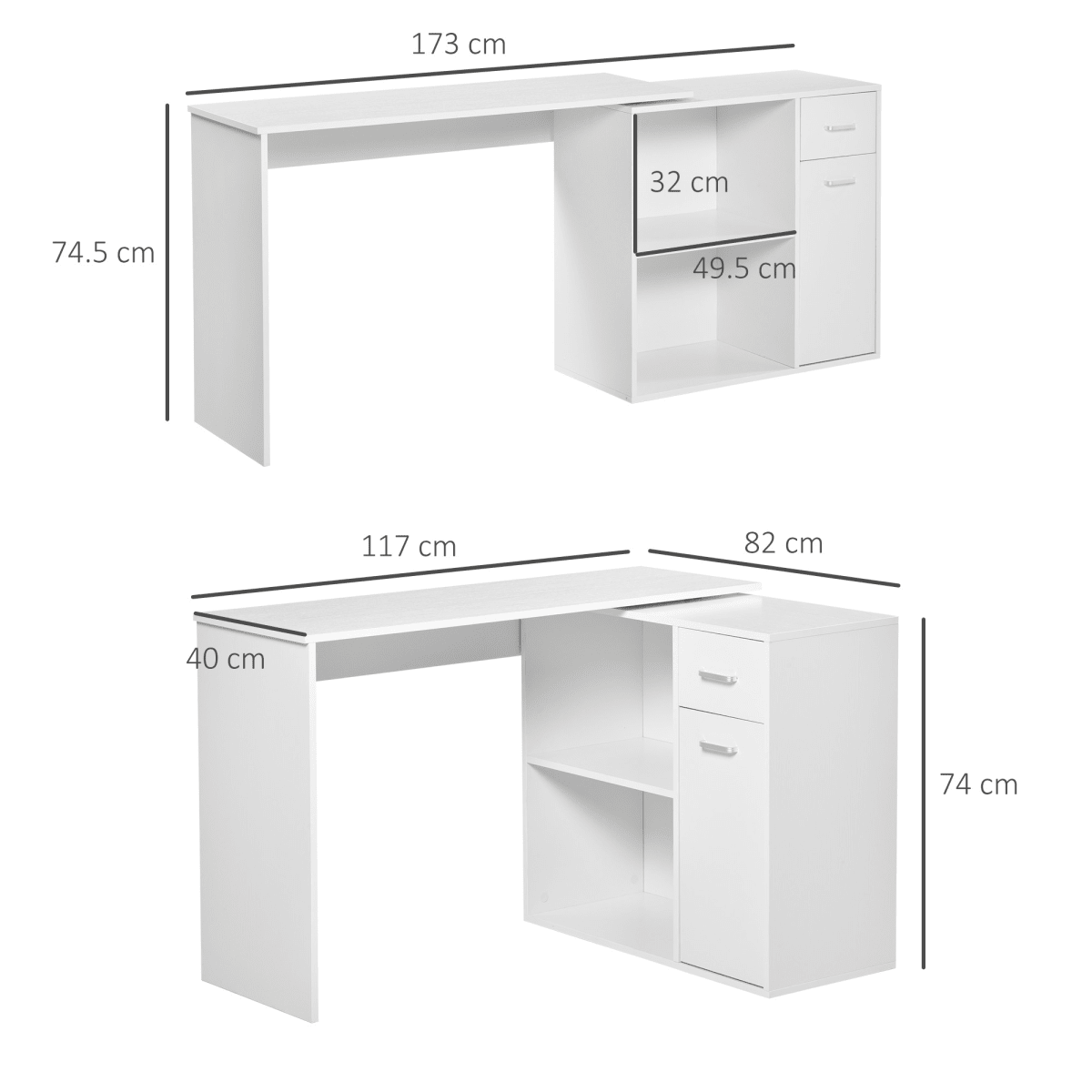 L-Shaped Rotating Computer Desk with 360° Rotation in White for Optimal Space Utilization - JP Haus