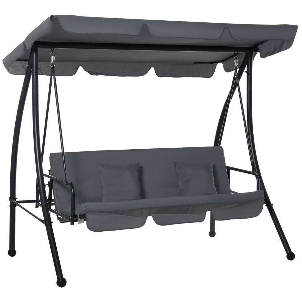 2-in-1 Patio Swing Chair & Lounger – 3-Seater, Dark Grey - JP Haus