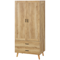 2-Door Wardrobe with 2 Drawers & Hanging Rail – Natural Wood Effect - JP Haus