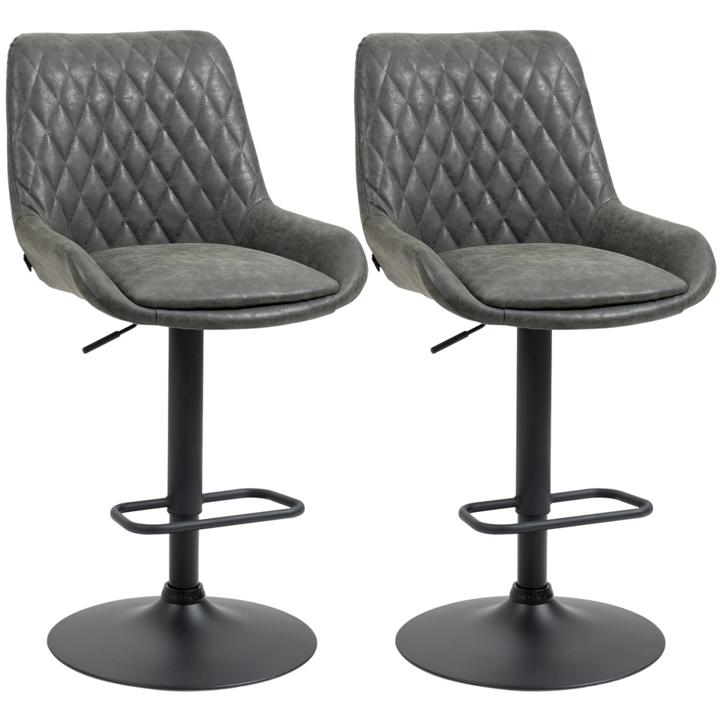 Set of 2 Adjustable Swivel Bar Stools – Grey PU Leather - JP Haus