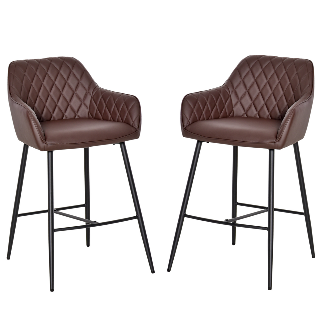 Set of 2 Retro PU Leather Bar Stools with Footrest - JP Haus