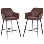 Set of 2 Retro PU Leather Bar Stools with Footrest - JP Haus
