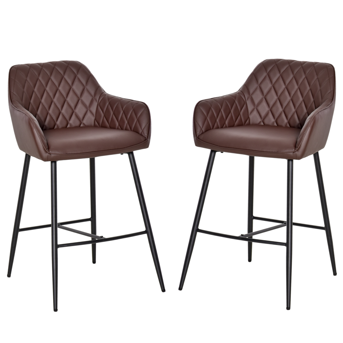 Set of 2 Retro PU Leather Bar Stools with Footrest - JP Haus