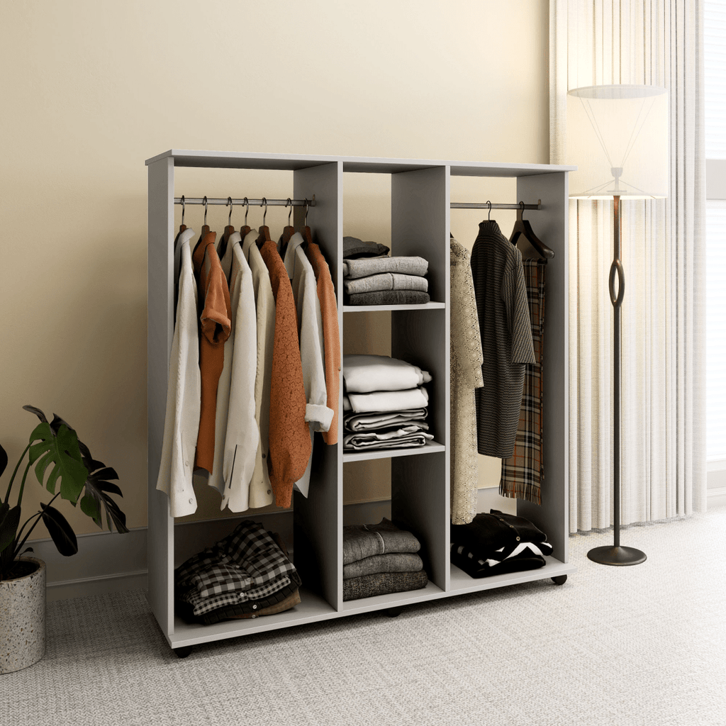 Mobile Wardrobe on Wheels – Double Rail in Grey - JP Haus