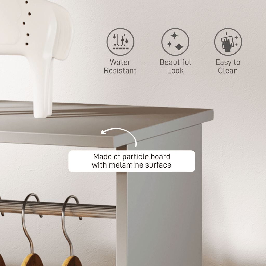Mobile Wardrobe on Wheels – Double Rail in Grey - JP Haus