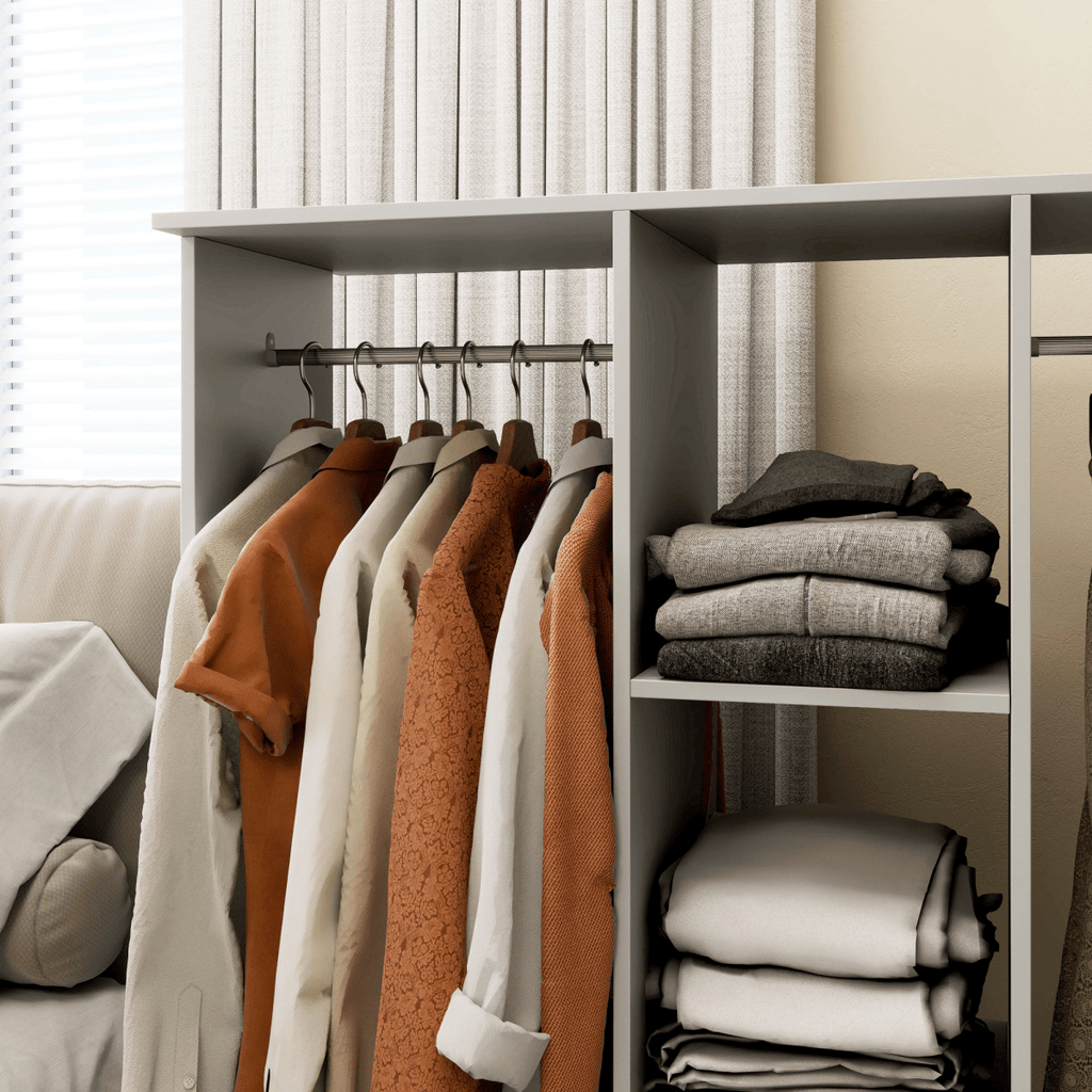 Mobile Wardrobe on Wheels – Double Rail in Grey - JP Haus