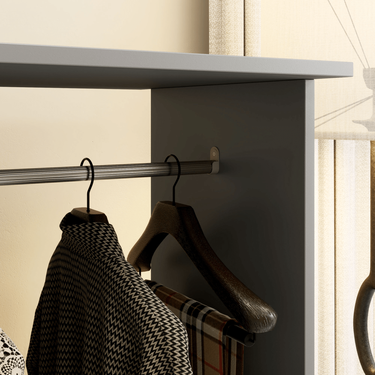 Mobile Wardrobe on Wheels – Double Rail in Grey - JP Haus