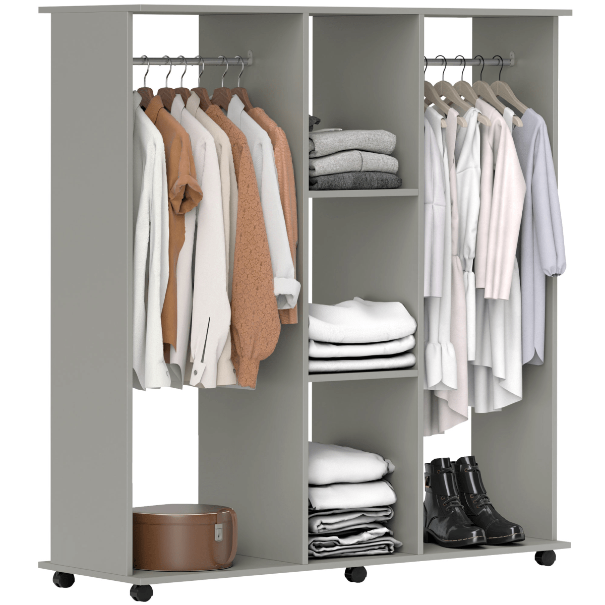 Mobile Wardrobe on Wheels – Double Rail in Grey - JP Haus