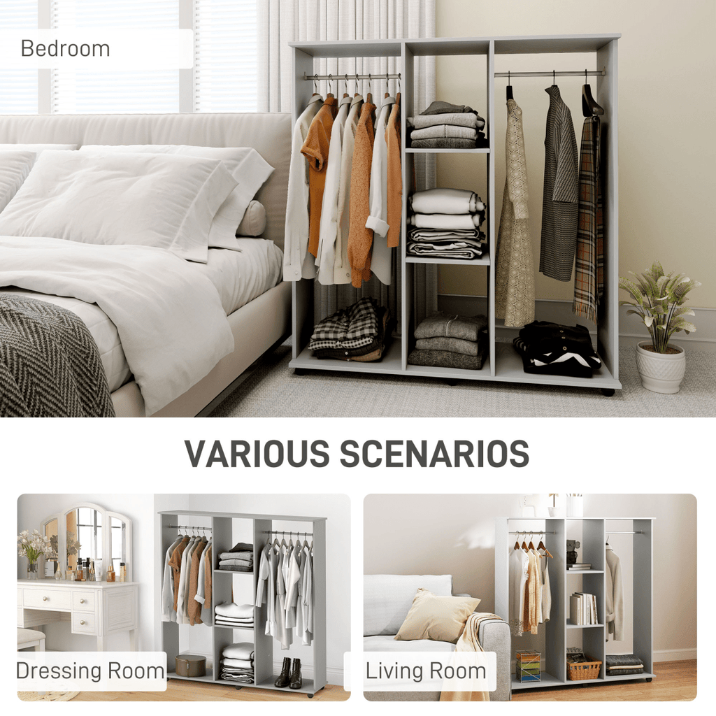 Mobile Wardrobe on Wheels – Double Rail in Grey - JP Haus