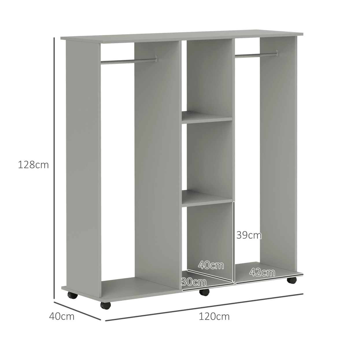 Mobile Wardrobe on Wheels – Double Rail in Grey - JP Haus